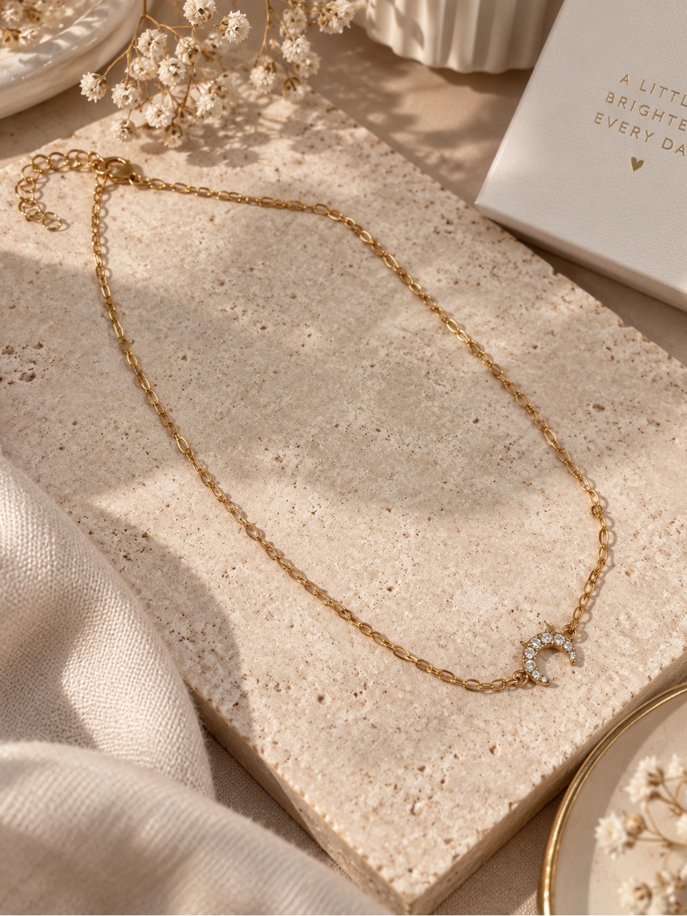 Gold Moon Pendant Chain Necklace - Women Jewelry